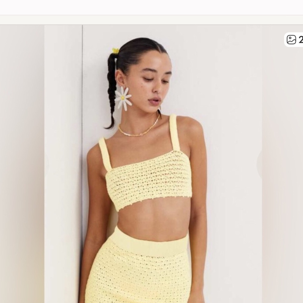 For Love And Lemons Lemon Crochet Crop Top & Mini Skirt Set
